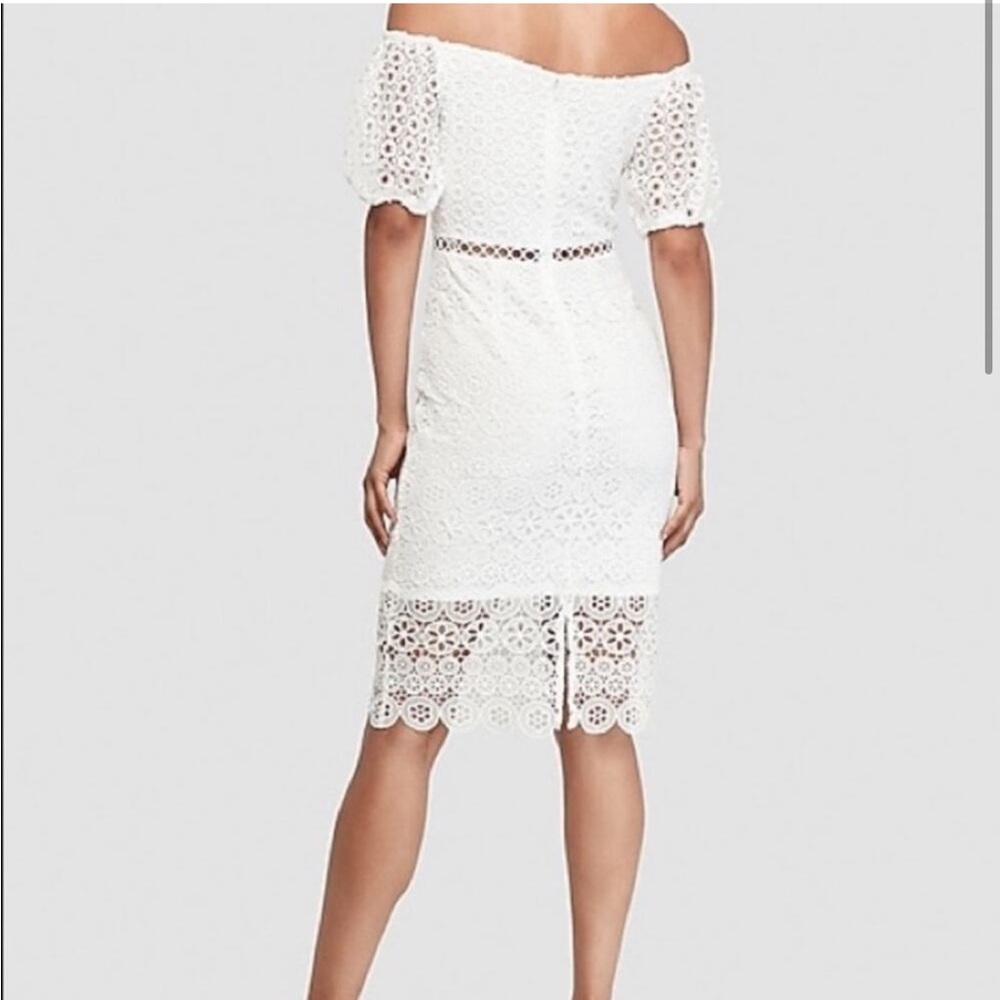 Express White Off The Shoulder Crochet Lace Midi Pencil Dress XS NEW - Picture 2 of 10